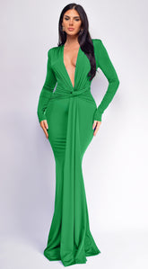 Niya Front Twist Drape Maxi Dress - Green